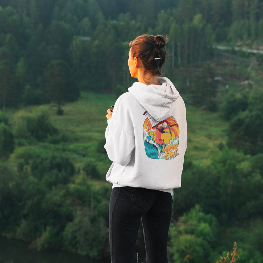 Hoodie Wing Foil Vibes Front and Back Prints, Catch the Sunset, Ride the Wave - WINGFOILDAILY