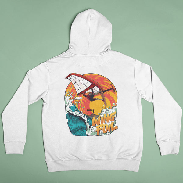 Hoodie Wing Foil Vibes Front and Back Prints, Catch the Sunset, Ride the Wave