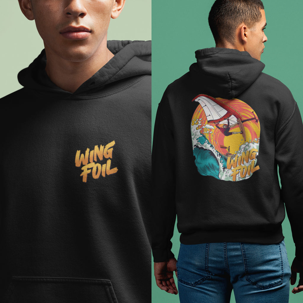 Hoodie Wing Foil Vibes Front and Back Prints, Catch the Sunset, Ride the Wave - WINGFOILDAILY