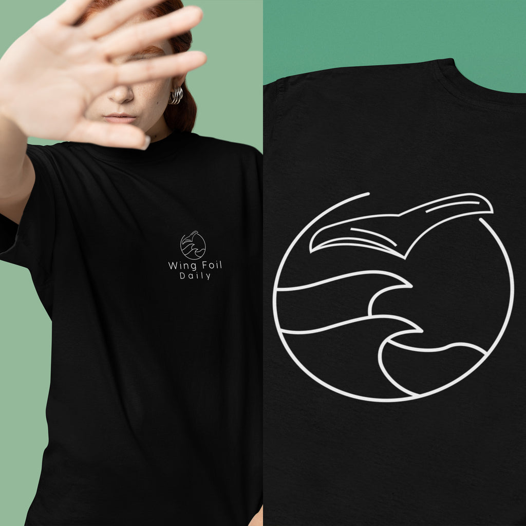 WINGFOILDAILY Logo Tee,  Front and Back Print, Wing Foiling Community Shirt - WINGFOILDAILY