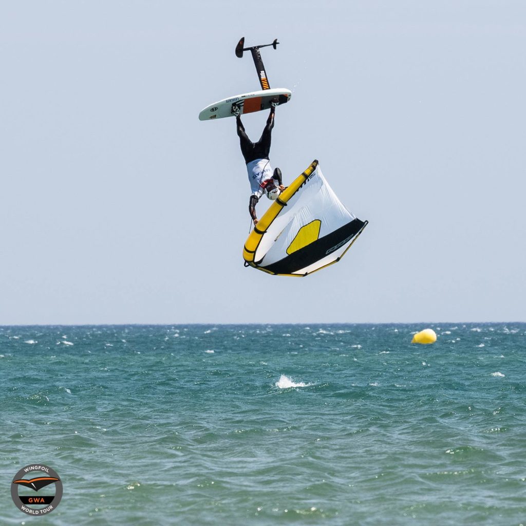 GWA Wing Foil World Cup Leucate Balz Müller winner of the competition News on Wingfoildaily Gollito Estredo during his heat